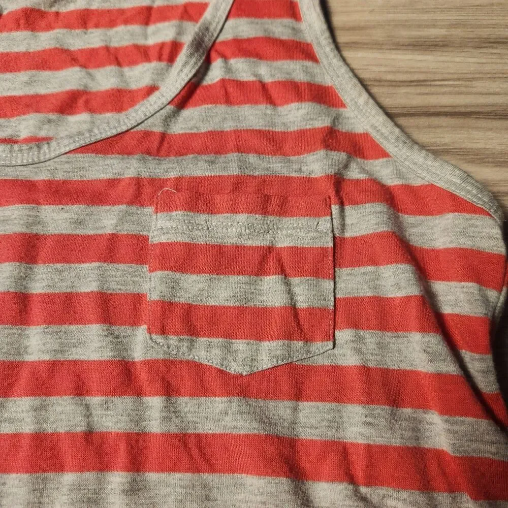 Forever 21 Tank Top‎ Womens Small Coral Gray Striped Pocket Sleeveless Casual